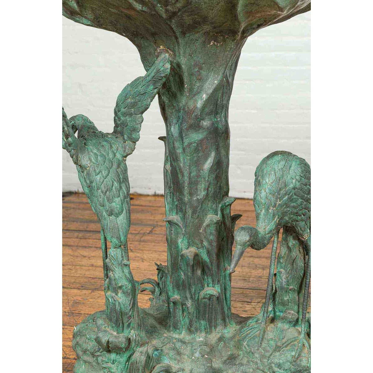 Contemporary Cast Bronze Planter with Cranes and Verdigris Patina-15. Asian & Chinese Furniture, Art, Antiques, Vintage Home Décor for sale at FEA Home