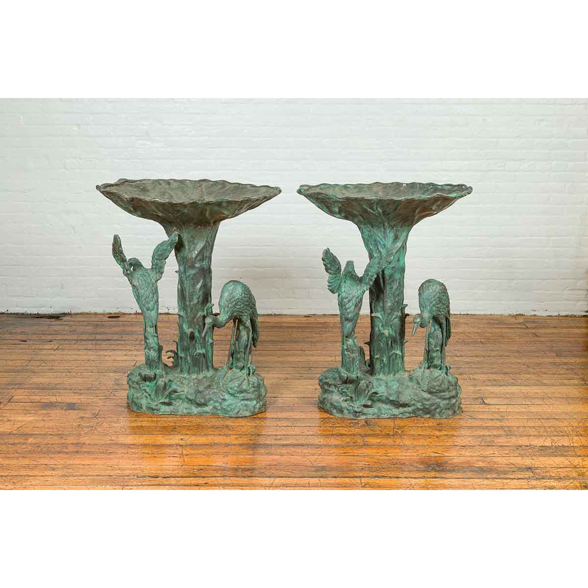 Contemporary Cast Bronze Planter with Cranes and Verdigris Patina-3. Asian & Chinese Furniture, Art, Antiques, Vintage Home Décor for sale at FEA Home