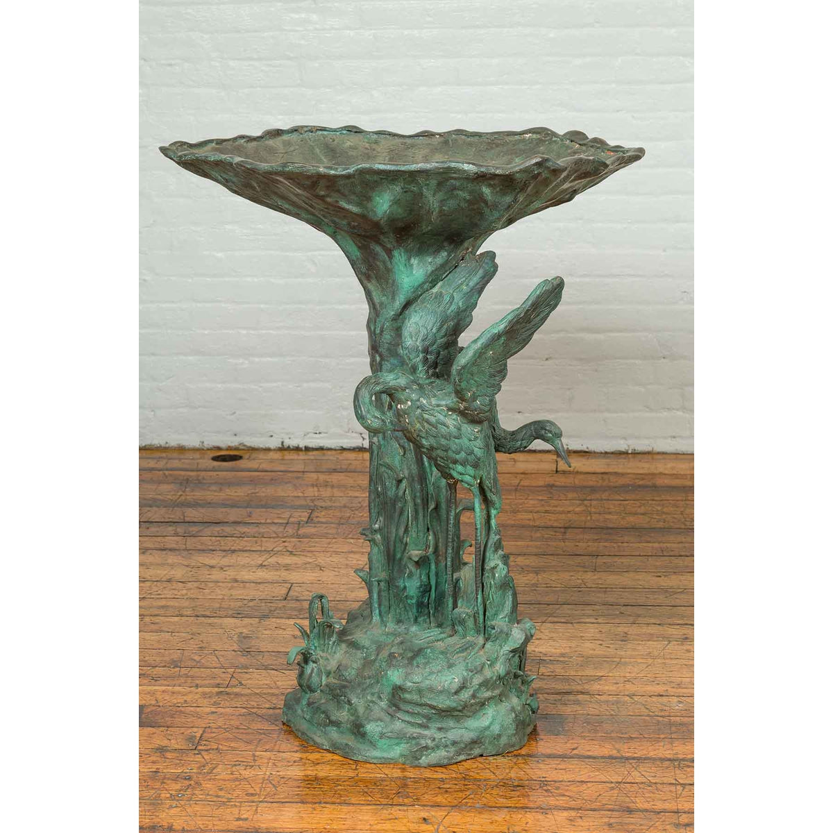 Contemporary Cast Bronze Planter with Cranes and Verdigris Patina-7. Asian & Chinese Furniture, Art, Antiques, Vintage Home Décor for sale at FEA Home