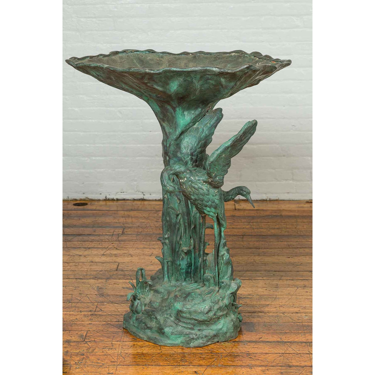 Contemporary Cast Bronze Planter with Cranes and Verdigris Patina-8. Asian & Chinese Furniture, Art, Antiques, Vintage Home Décor for sale at FEA Home