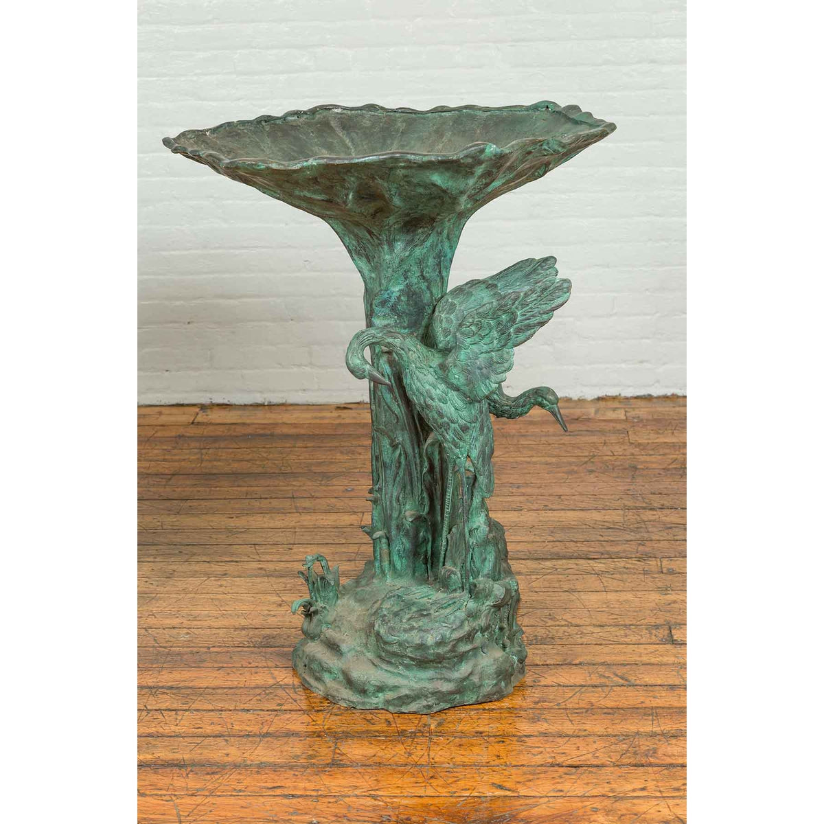 Contemporary Cast Bronze Planter with Cranes and Verdigris Patina-9. Asian & Chinese Furniture, Art, Antiques, Vintage Home Décor for sale at FEA Home