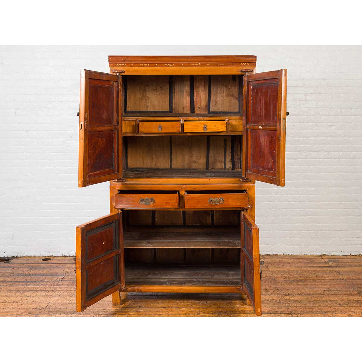 Chinese Antique Two-Toned Stacking Storage Cabinet with Doors and Drawers-11. Asian & Chinese Furniture, Art, Antiques, Vintage Home Décor for sale at FEA Home