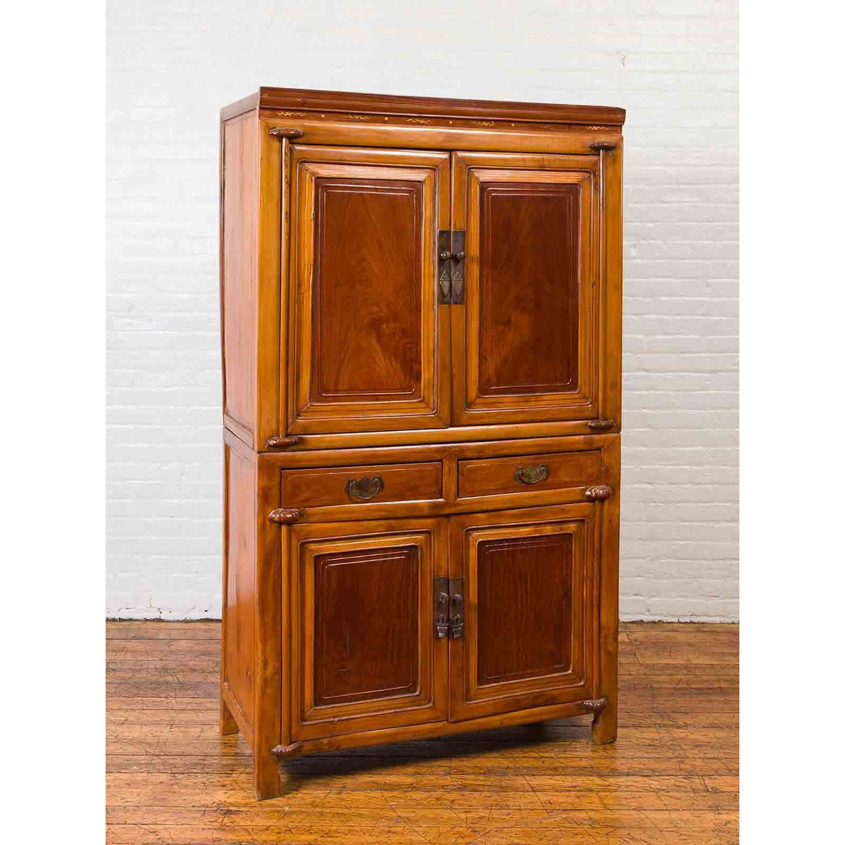Chinese Antique Two-Toned Stacking Storage Cabinet with Doors and Drawers-3. Asian & Chinese Furniture, Art, Antiques, Vintage Home Décor for sale at FEA Home