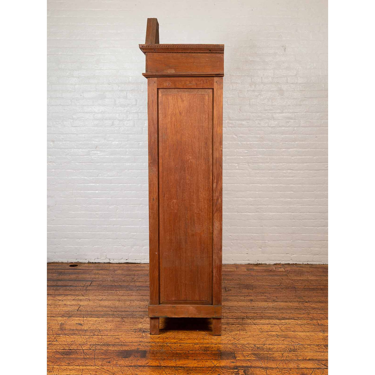 Antique Dutch Colonial Armoire with Low-Relief Carved Painted Birds and Foliage-8. Asian & Chinese Furniture, Art, Antiques, Vintage Home Décor for sale at FEA Home