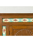 Indian Small Cabinet with Sunburst Design and Hand Painted Tiles with Rose Motif-6. Asian & Chinese Furniture, Art, Antiques, Vintage Home Décor for sale at FEA Home