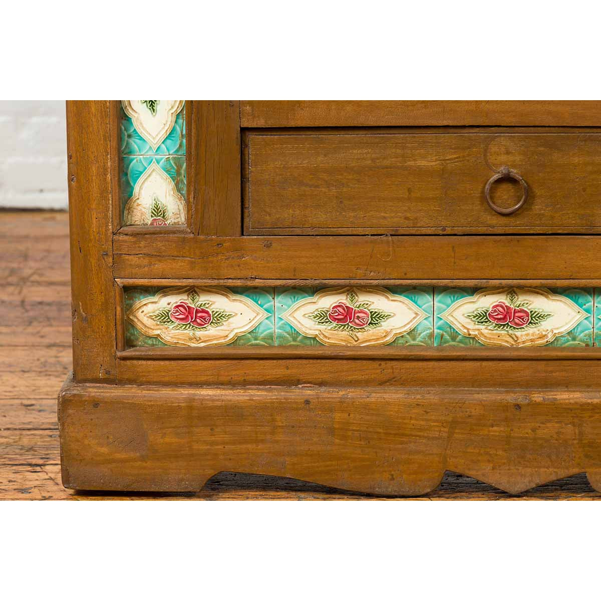 Indian Small Cabinet with Sunburst Design and Hand Painted Tiles with Rose Motif-8. Asian & Chinese Furniture, Art, Antiques, Vintage Home Décor for sale at FEA Home