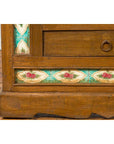 Indian Small Cabinet with Sunburst Design and Hand Painted Tiles with Rose Motif-8. Asian & Chinese Furniture, Art, Antiques, Vintage Home Décor for sale at FEA Home
