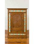 Indian Small Cabinet with Sunburst Design and Hand Painted Tiles with Rose Motif-4. Asian & Chinese Furniture, Art, Antiques, Vintage Home Décor for sale at FEA Home