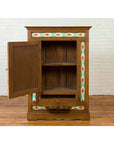 Indian Small Cabinet with Sunburst Design and Hand Painted Tiles with Rose Motif-3. Asian & Chinese Furniture, Art, Antiques, Vintage Home Décor for sale at FEA Home