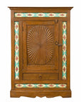 Indian Small Cabinet with Sunburst Design and Hand Painted Tiles with Rose Motif-1. Asian & Chinese Furniture, Art, Antiques, Vintage Home Décor for sale at FEA Home