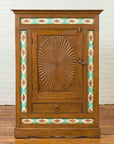 Indian Small Cabinet with Sunburst Design and Hand Painted Tiles with Rose Motif-2. Asian & Chinese Furniture, Art, Antiques, Vintage Home Décor for sale at FEA Home