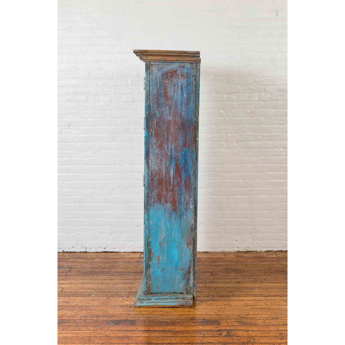 Antique Indian Distressed Wooden Cabinet with Hand Rubbed Blue Patina-8. Asian & Chinese Furniture, Art, Antiques, Vintage Home Décor for sale at FEA Home