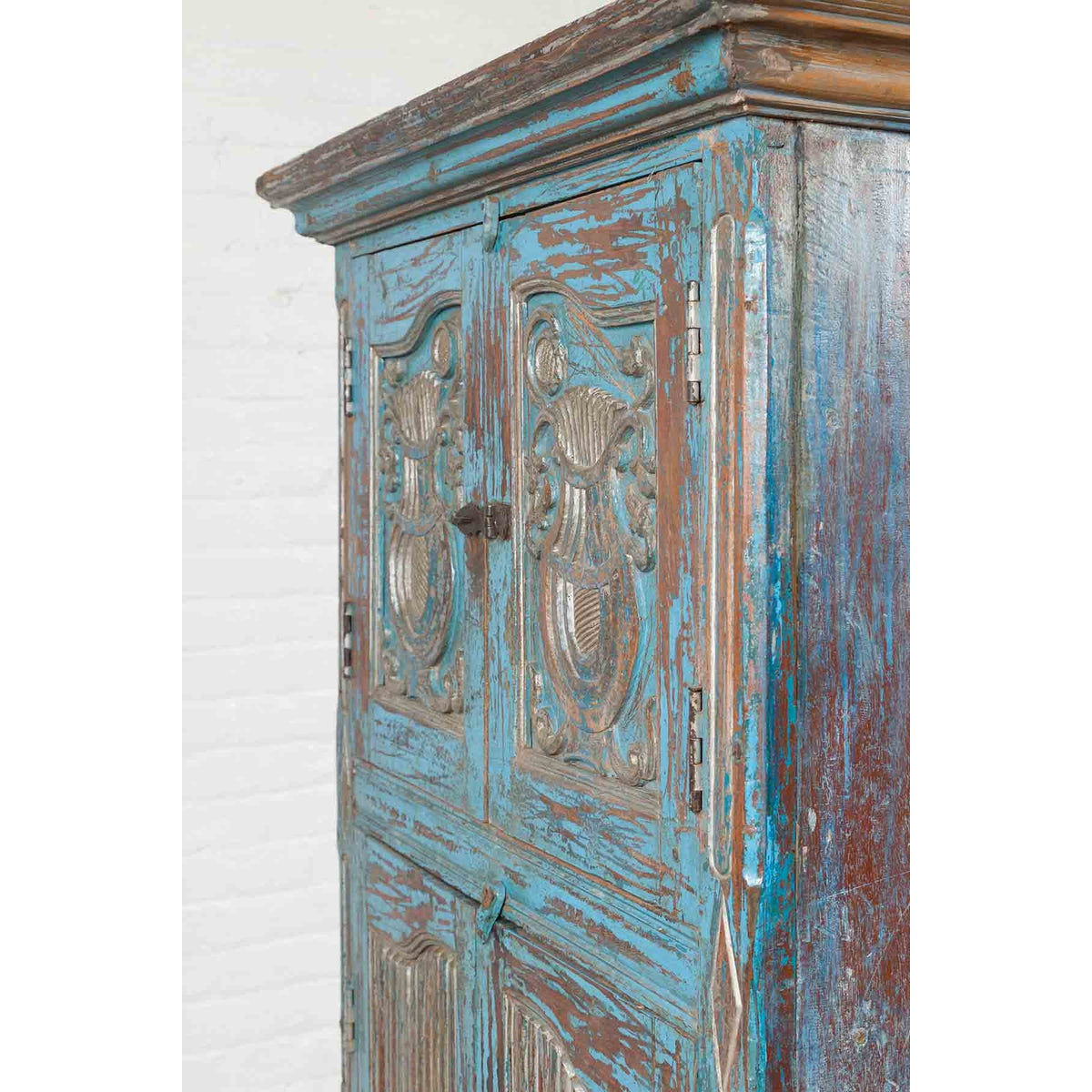 Antique Indian Distressed Wooden Cabinet with Hand Rubbed Blue Patina-10. Asian & Chinese Furniture, Art, Antiques, Vintage Home Décor for sale at FEA Home