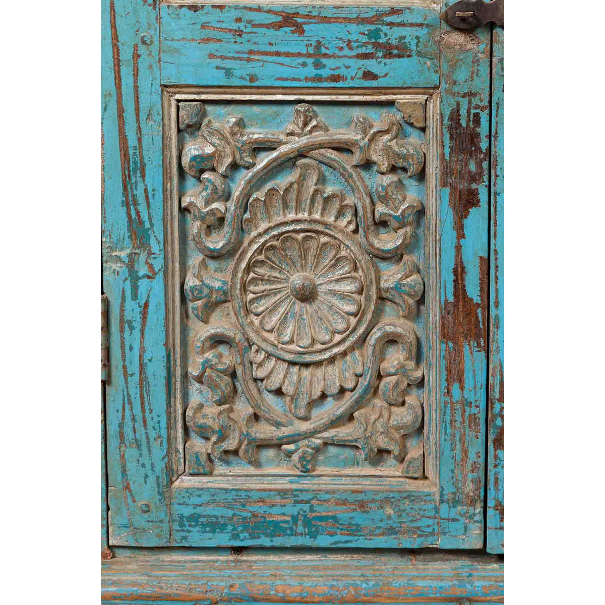 Antique Indian Distressed Wooden Cabinet with Hand Rubbed Blue Patina-11. Asian & Chinese Furniture, Art, Antiques, Vintage Home Décor for sale at FEA Home