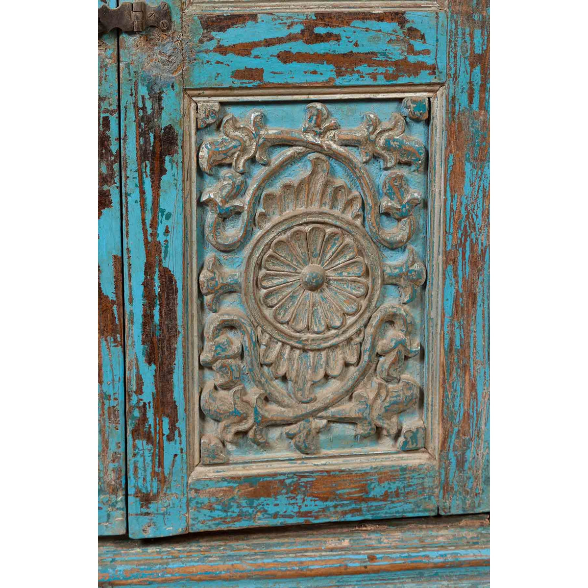 Antique Indian Distressed Wooden Cabinet with Hand Rubbed Blue Patina-9. Asian & Chinese Furniture, Art, Antiques, Vintage Home Décor for sale at FEA Home