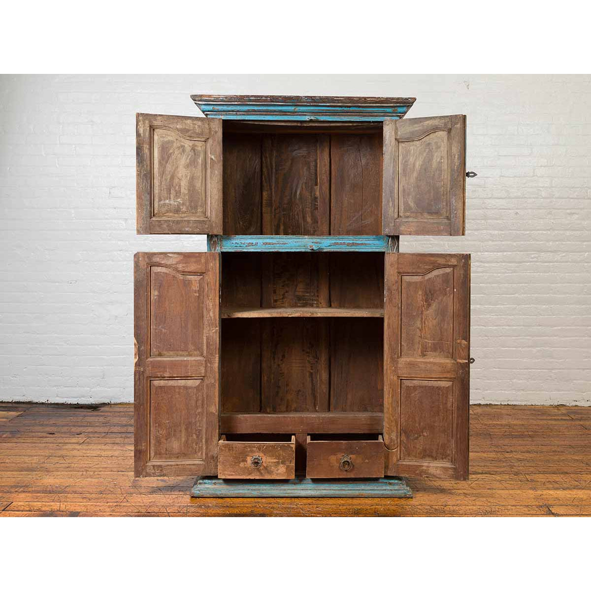Antique Indian Distressed Wooden Cabinet with Hand Rubbed Blue Patina-5. Asian & Chinese Furniture, Art, Antiques, Vintage Home Décor for sale at FEA Home