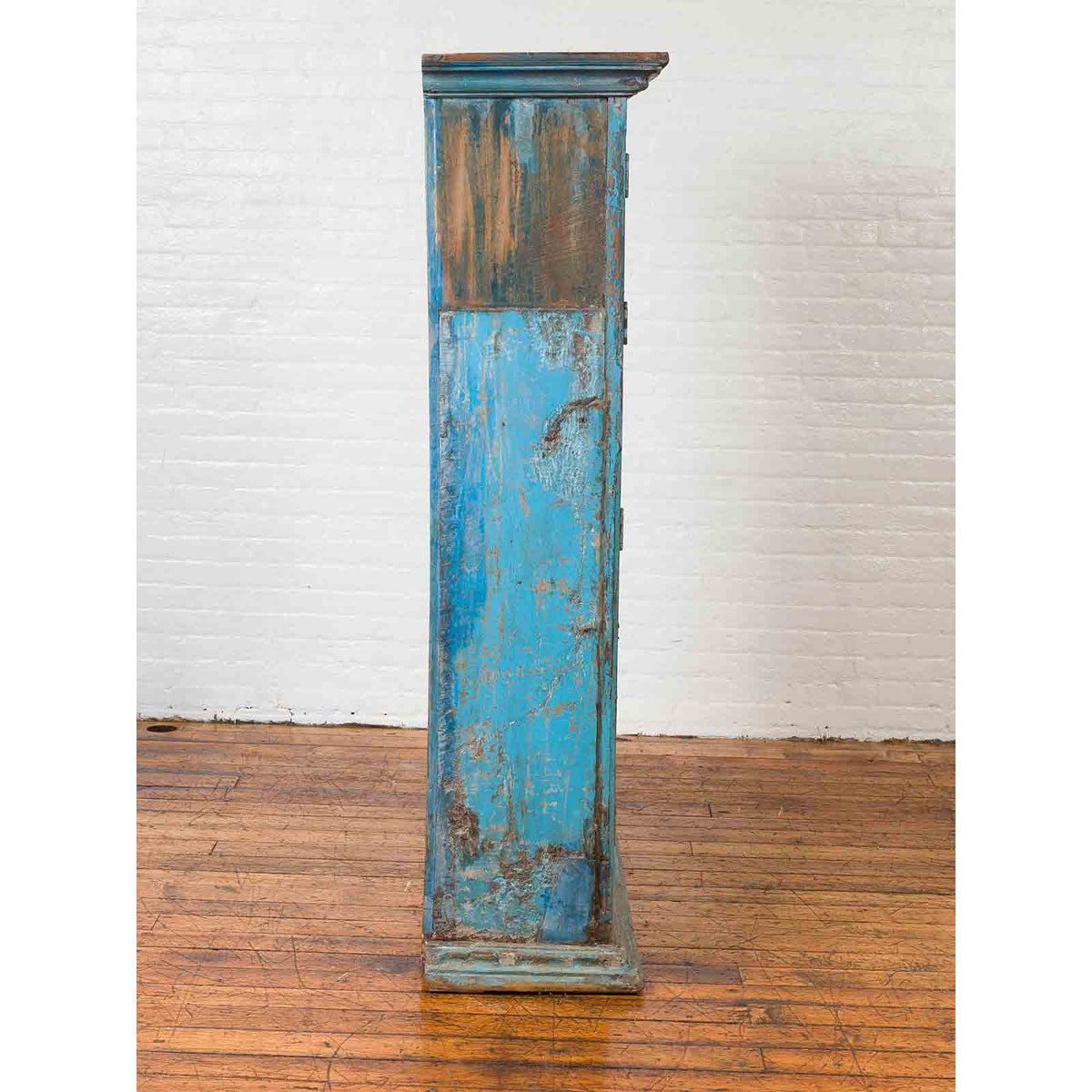 Antique Indian Distressed Wooden Cabinet with Hand Rubbed Blue Patina-7. Asian & Chinese Furniture, Art, Antiques, Vintage Home Décor for sale at FEA Home