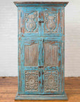 Antique Indian Distressed Wooden Cabinet with Hand Rubbed Blue Patina-4. Asian & Chinese Furniture, Art, Antiques, Vintage Home Décor for sale at FEA Home