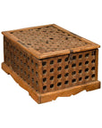 Rustic Indian Antique Food Box with Pierced Star Motifs and Bracketed Plinth-1. Asian & Chinese Furniture, Art, Antiques, Vintage Home Décor for sale at FEA Home