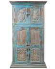 Antique Indian Distressed Wooden Cabinet with Hand Rubbed Blue Patina-1. Asian & Chinese Furniture, Art, Antiques, Vintage Home Décor for sale at FEA Home