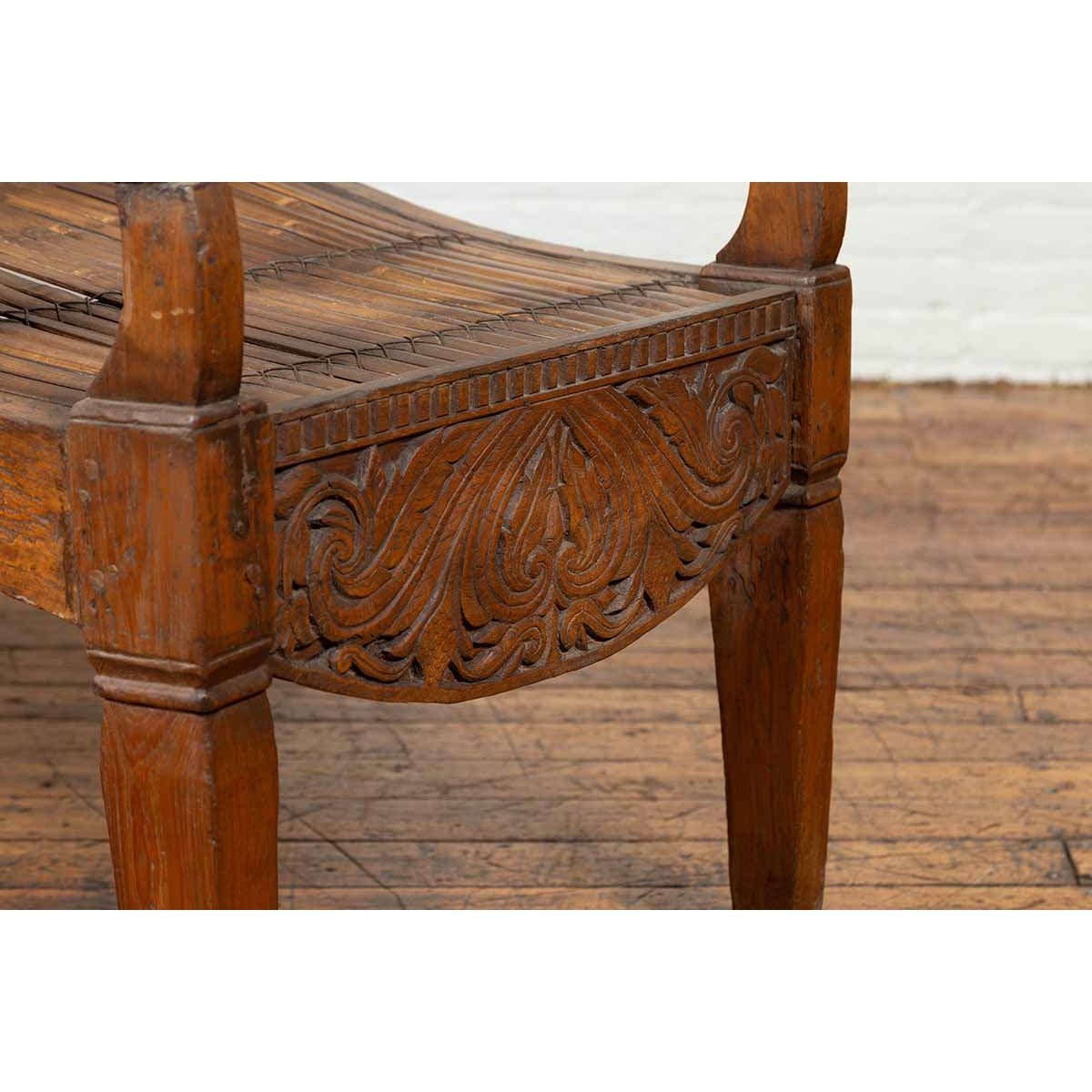 Antique Indonesian Reclining Plantation Chair with Bamboo Slats and Carved Decor-8. Asian & Chinese Furniture, Art, Antiques, Vintage Home Décor for sale at FEA Home