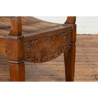 Antique Indonesian Reclining Plantation Chair with Bamboo Slats and Carved Decor