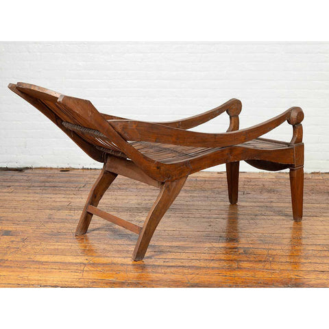 Antique Indonesian Reclining Plantation Chair with Bamboo Slats and Carved Decor-YN6712-6. Asian & Chinese Furniture, Art, Antiques, Vintage Home Décor for sale at FEA Home