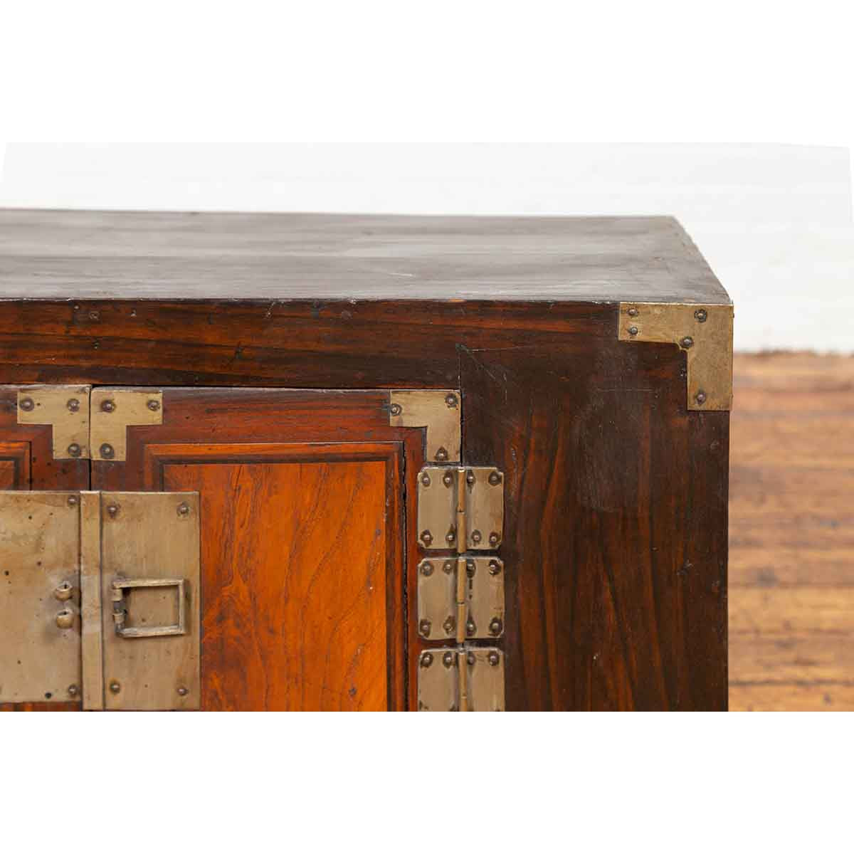 Korean Late 19th Century Two-Toned Side Chest with Brass Hardware-6. Asian & Chinese Furniture, Art, Antiques, Vintage Home Décor for sale at FEA Home
