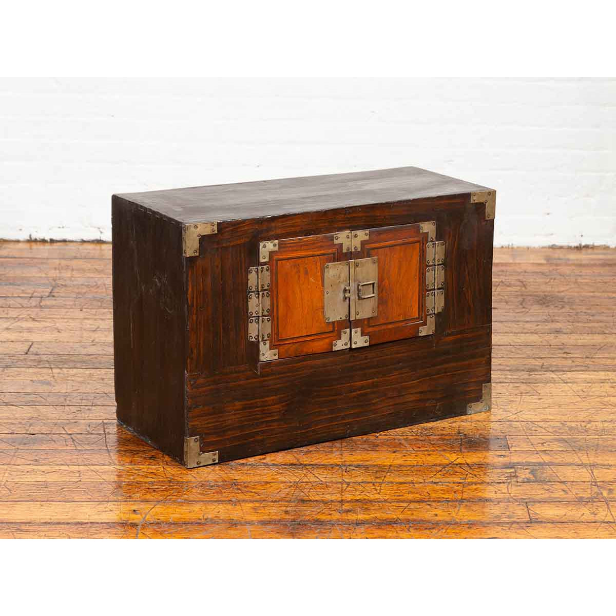 Korean Late 19th Century Two-Toned Side Chest with Brass Hardware-11. Asian & Chinese Furniture, Art, Antiques, Vintage Home Décor for sale at FEA Home
