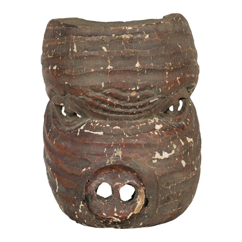 Antique Thai Tribal Carved Wooden Mask Depicting a Swine with Pierced Eyes-YNE560-1. Asian & Chinese Furniture, Art, Antiques, Vintage Home Décor for sale at FEA Home