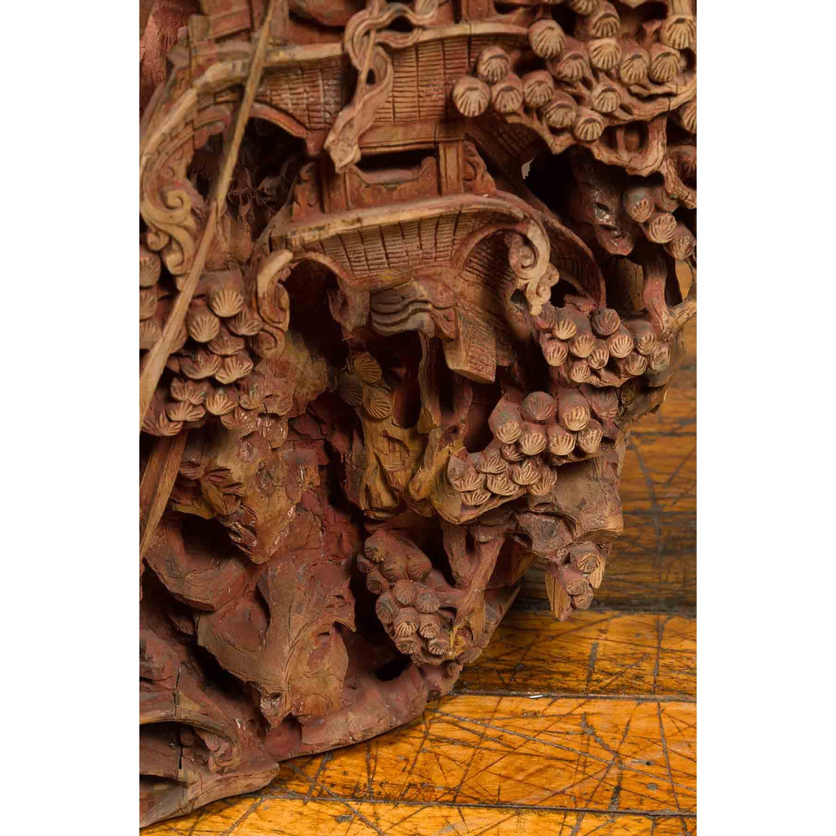 Antique Chinese Hand Carved Temple Corbel with Original Red Polychromy-4. Asian & Chinese Furniture, Art, Antiques, Vintage Home Décor for sale at FEA Home