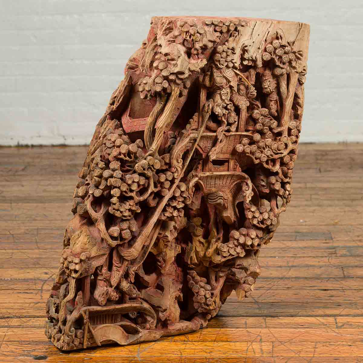 Antique Chinese Hand Carved Temple Corbel with Original Red Polychromy-3. Asian & Chinese Furniture, Art, Antiques, Vintage Home Décor for sale at FEA Home