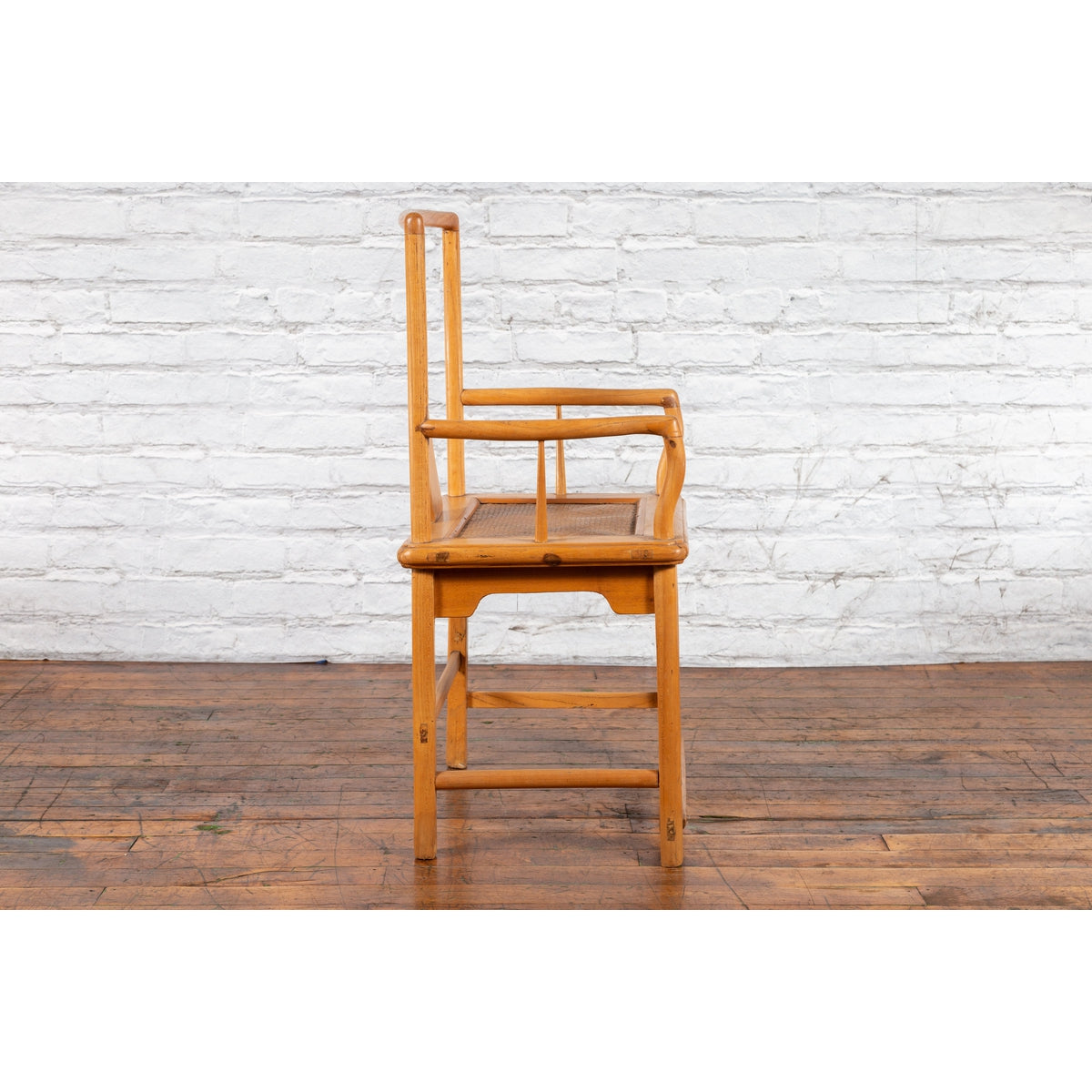 Chinese Late Qing Dynasty Elmwood Armchair with Hand-Carved Medallion-10. Asian & Chinese Furniture, Art, Antiques, Vintage Home Décor for sale at FEA Home