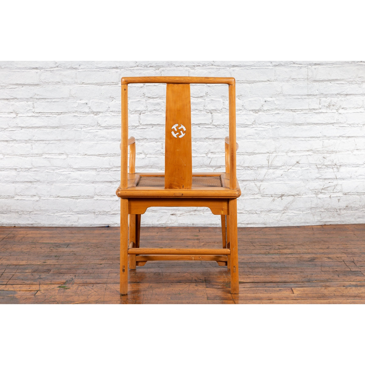 Chinese Late Qing Dynasty Elmwood Armchair with Hand-Carved Medallion-11. Asian & Chinese Furniture, Art, Antiques, Vintage Home Décor for sale at FEA Home