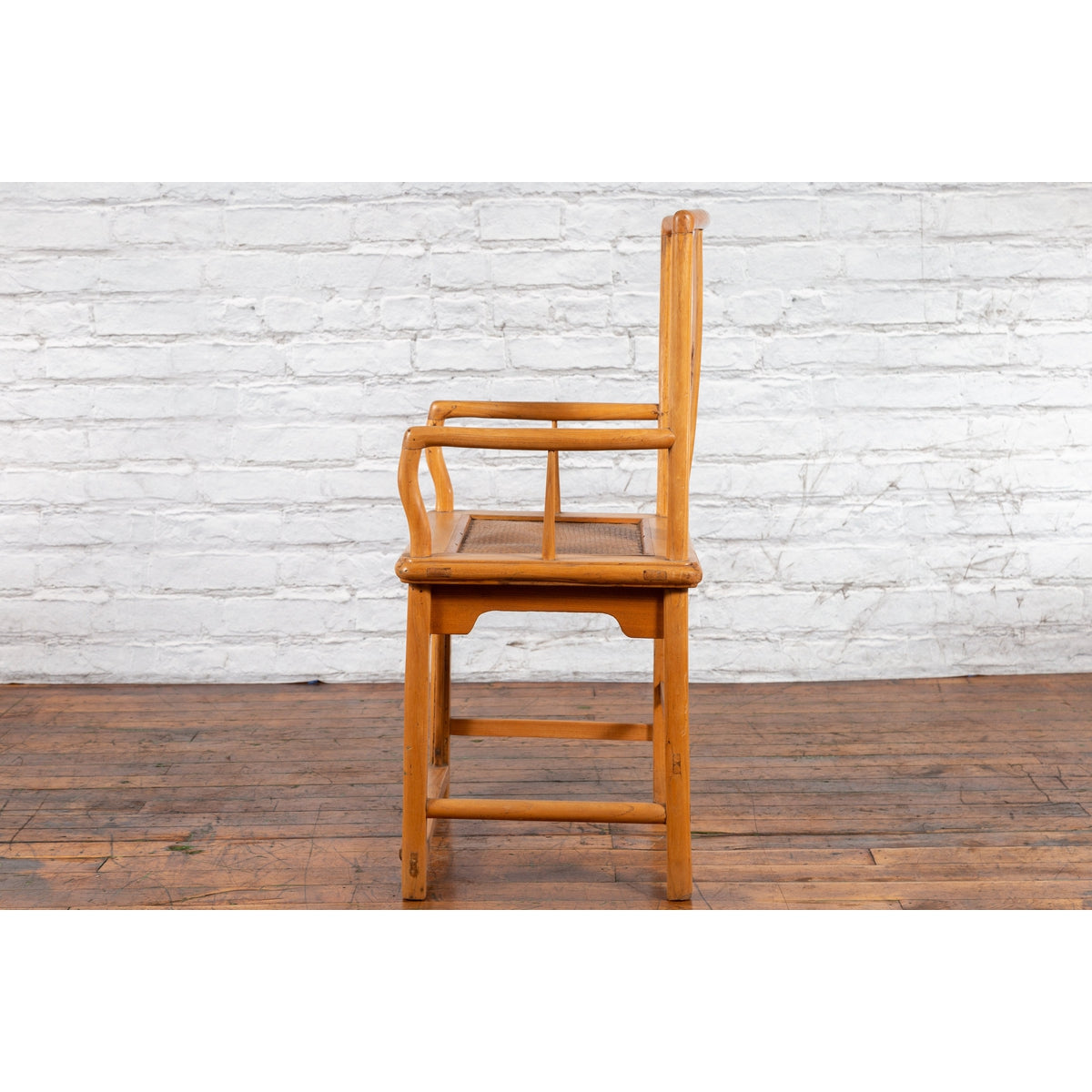 Chinese Late Qing Dynasty Elmwood Armchair with Hand-Carved Medallion-12. Asian & Chinese Furniture, Art, Antiques, Vintage Home Décor for sale at FEA Home
