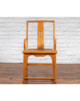 Chinese Late Qing Dynasty Elmwood Armchair with Hand-Carved Medallion-2. Asian & Chinese Furniture, Art, Antiques, Vintage Home Décor for sale at FEA Home