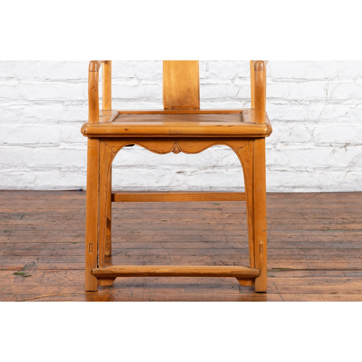 Chinese Late Qing Dynasty Elmwood Armchair with Hand-Carved Medallion-4. Asian & Chinese Furniture, Art, Antiques, Vintage Home Décor for sale at FEA Home