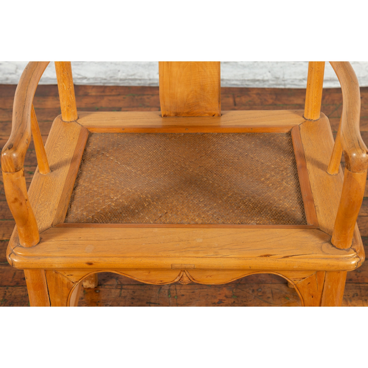 Chinese Late Qing Dynasty Elmwood Armchair with Hand-Carved Medallion-5. Asian & Chinese Furniture, Art, Antiques, Vintage Home Décor for sale at FEA Home