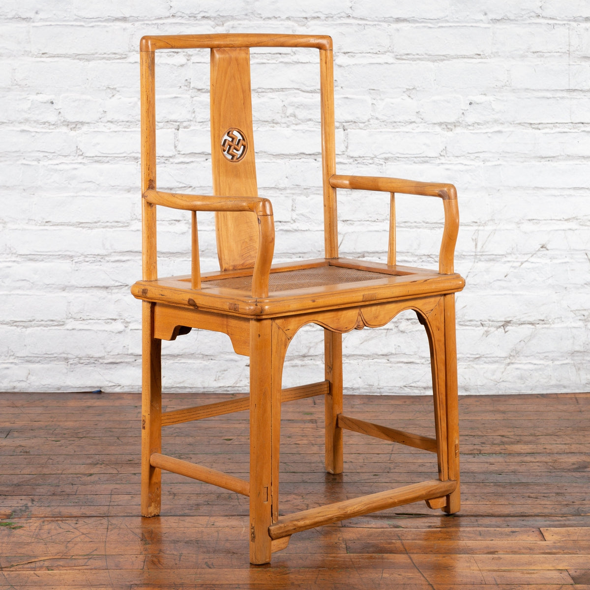 Chinese Late Qing Dynasty Elmwood Armchair with Hand-Carved Medallion-9. Asian & Chinese Furniture, Art, Antiques, Vintage Home Décor for sale at FEA Home