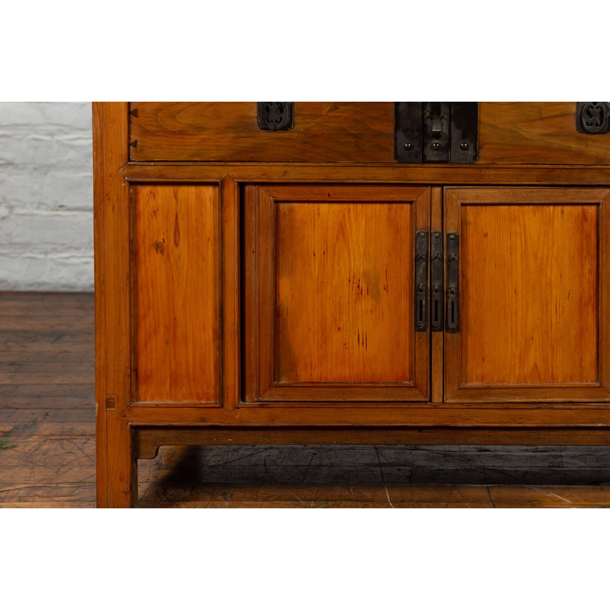 Chinese Late Qing Dynasty Elmwood Cabinet with Five Drawers over Two Doors-11. Asian & Chinese Furniture, Art, Antiques, Vintage Home Décor for sale at FEA Home