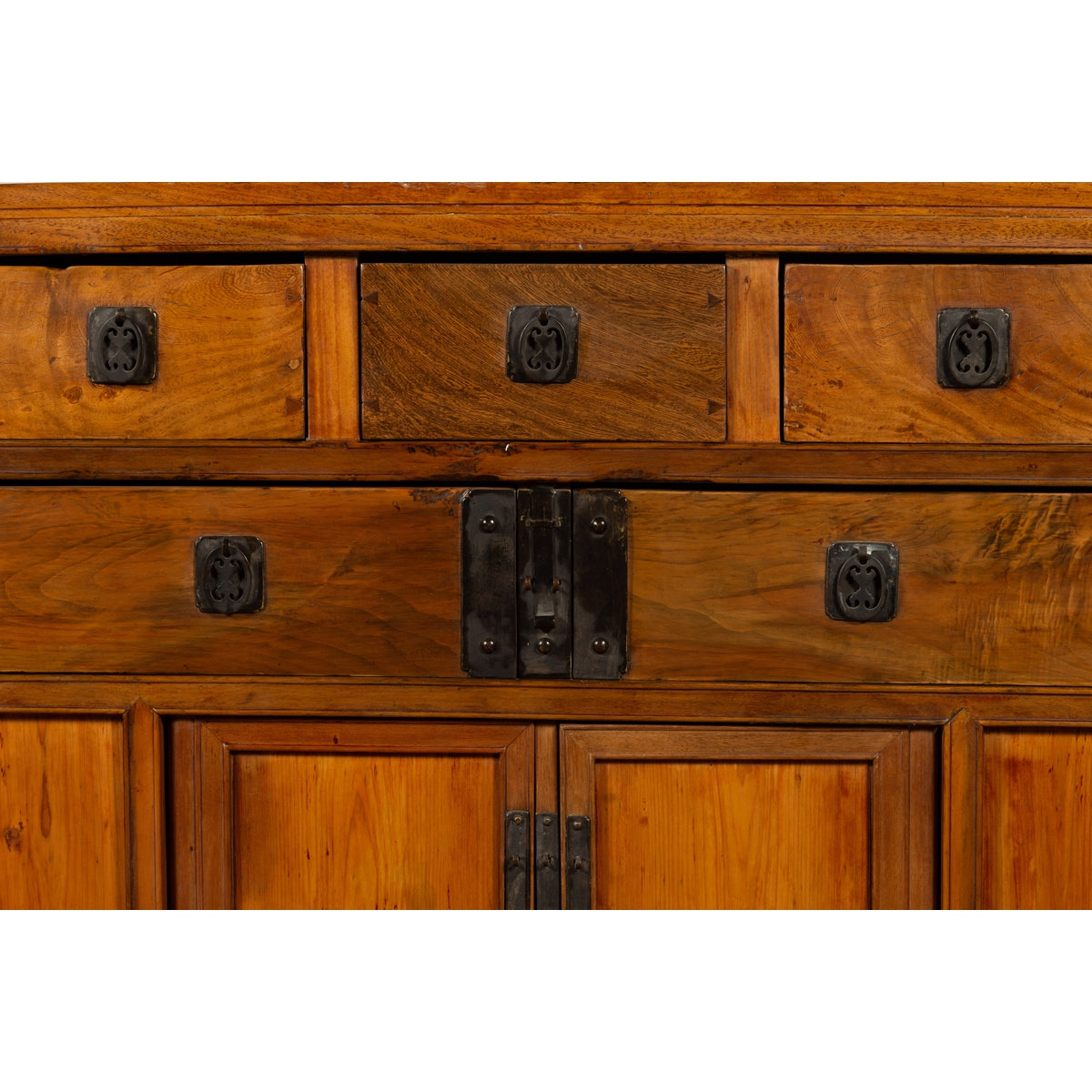 Chinese Late Qing Dynasty Elmwood Cabinet with Five Drawers over Two Doors-14. Asian & Chinese Furniture, Art, Antiques, Vintage Home Décor for sale at FEA Home
