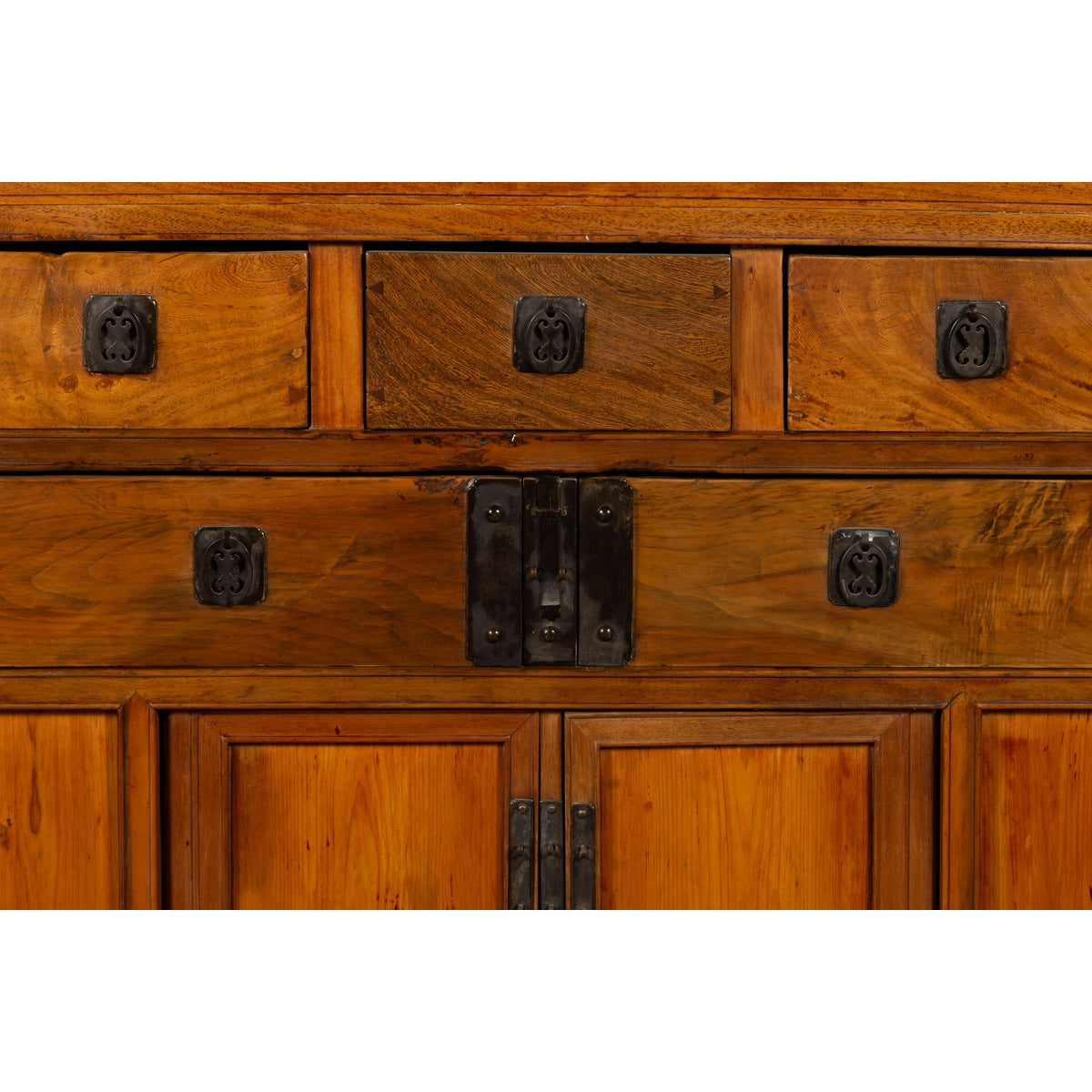 Chinese Late Qing Dynasty Elmwood Cabinet with Five Drawers over Two Doors-15. Asian & Chinese Furniture, Art, Antiques, Vintage Home Décor for sale at FEA Home