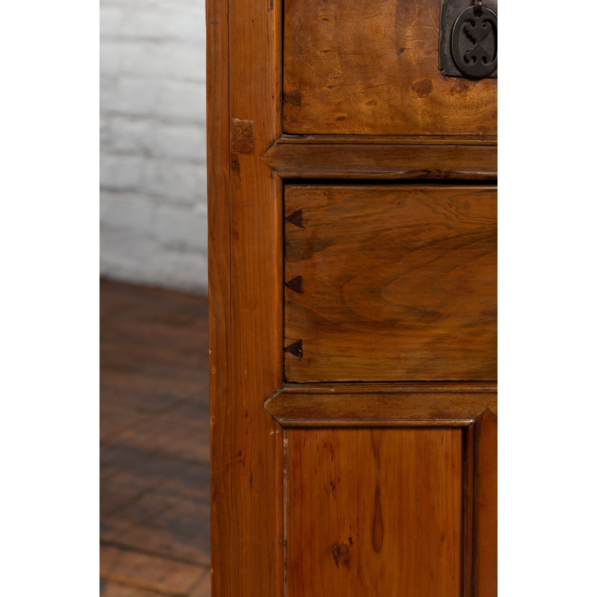 Chinese Late Qing Dynasty Elmwood Cabinet with Five Drawers over Two Doors-17. Asian & Chinese Furniture, Art, Antiques, Vintage Home Décor for sale at FEA Home