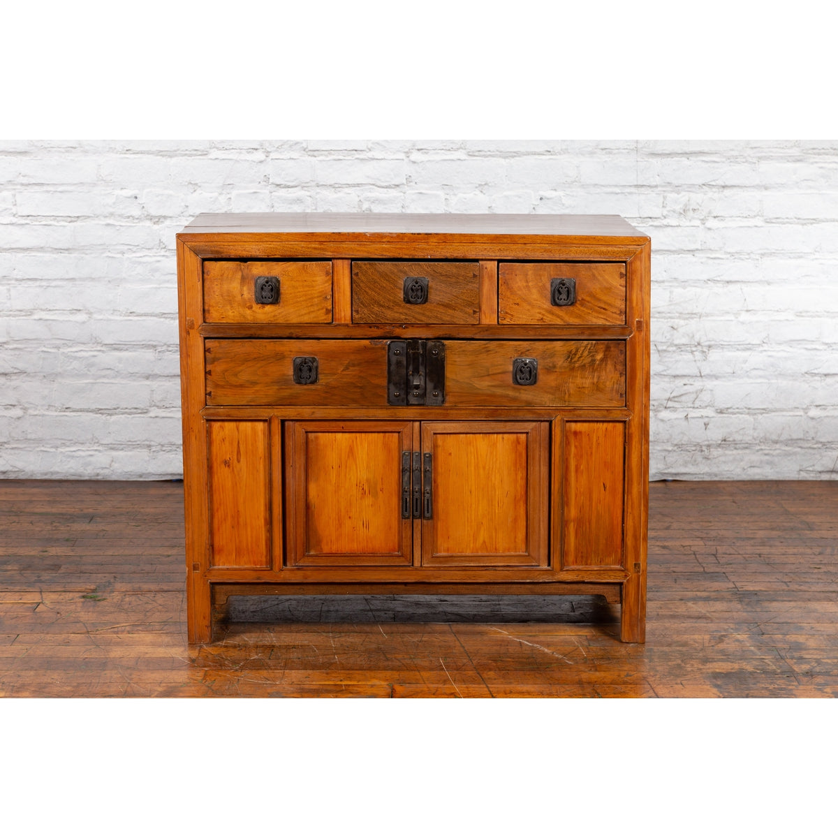Chinese Late Qing Dynasty Elmwood Cabinet with Five Drawers over Two Doors-2. Asian & Chinese Furniture, Art, Antiques, Vintage Home Décor for sale at FEA Home