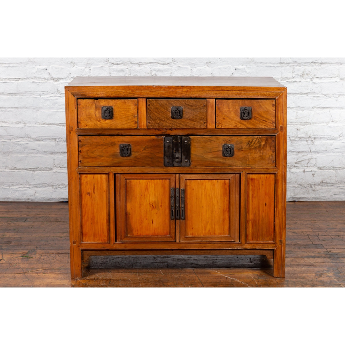 Chinese Late Qing Dynasty Elmwood Cabinet with Five Drawers over Two Doors-3. Asian & Chinese Furniture, Art, Antiques, Vintage Home Décor for sale at FEA Home