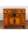 Chinese Late Qing Dynasty Elmwood Cabinet with Five Drawers over Two Doors-3. Asian & Chinese Furniture, Art, Antiques, Vintage Home Décor for sale at FEA Home