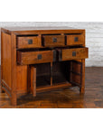 Chinese Late Qing Dynasty Elmwood Cabinet with Five Drawers over Two Doors-4. Asian & Chinese Furniture, Art, Antiques, Vintage Home Décor for sale at FEA Home