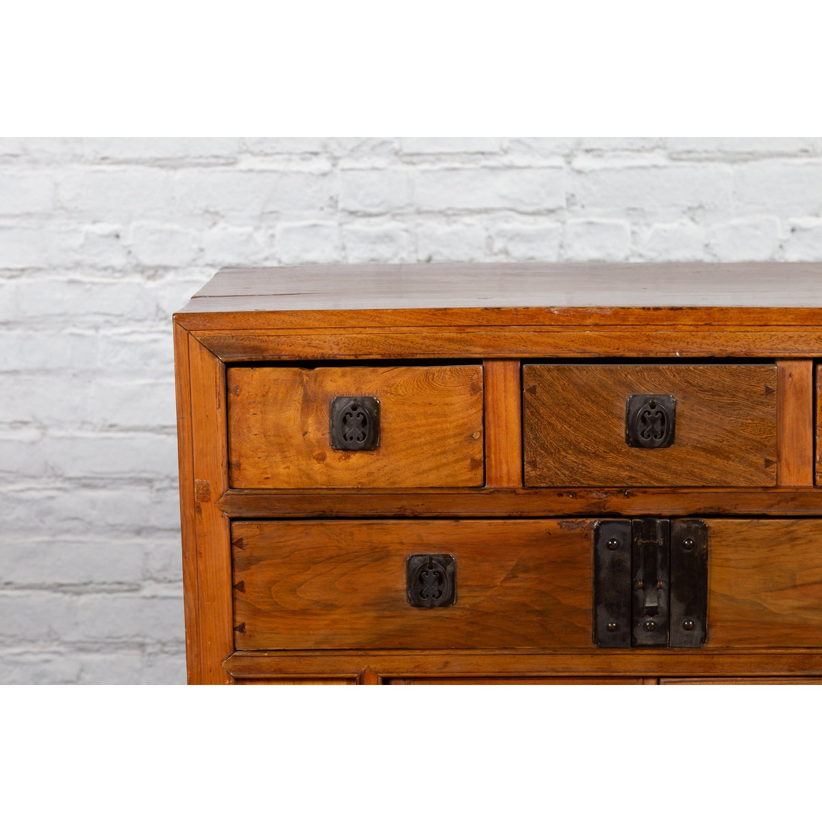 Chinese Late Qing Dynasty Elmwood Cabinet with Five Drawers over Two Doors-7. Asian & Chinese Furniture, Art, Antiques, Vintage Home Décor for sale at FEA Home