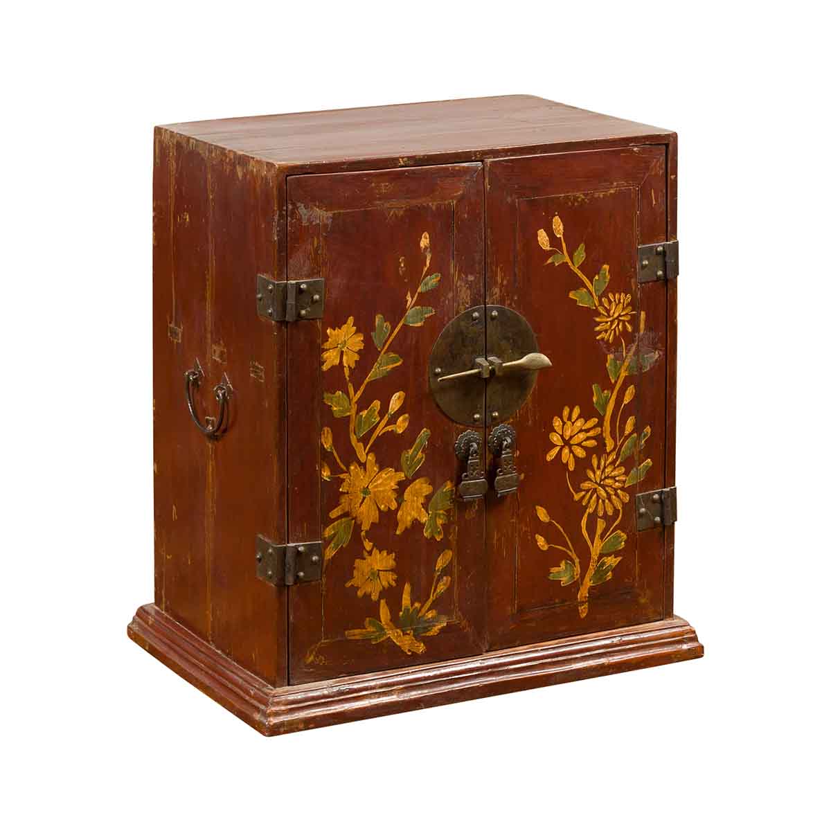 Chinese Qing Dynasty 19th Century Side Cabinet with Painted Floral Decor-4. Asian & Chinese Furniture, Art, Antiques, Vintage Home Décor for sale at FEA Home