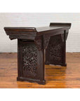 Antique Chinese Ming Style Altar Table with Carved Apron and Black Patina-4. Asian & Chinese Furniture, Art, Antiques, Vintage Home Décor for sale at FEA Home
